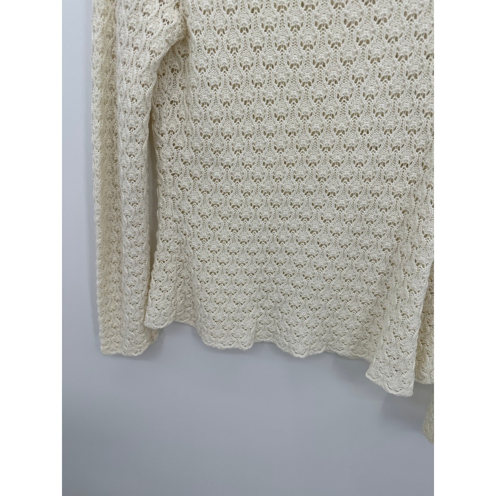 New York & Company 100% Cotton Open Knit Sweater Cream Crochet Cottagecore L - Picture 4 of 7
